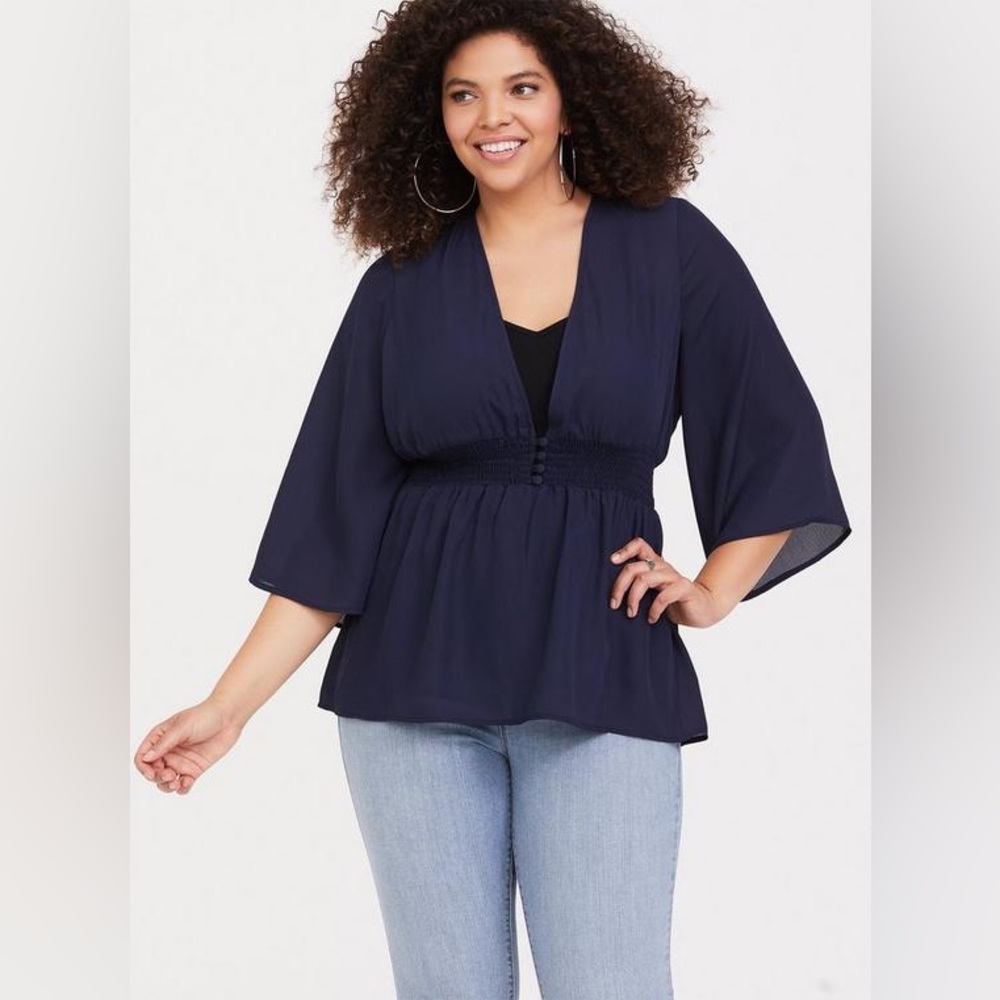 Torrid “BABYDOLL GEORGETTE SMOCKED BLOUSE” Size 2XL - Picture 1 of 11
